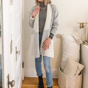 Cream & Grey Block Cardigan Sweater